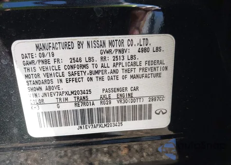 2020 Infiniti Q50 Edition 30 from USA, damaged, VIN JN1EV7APXLM203425